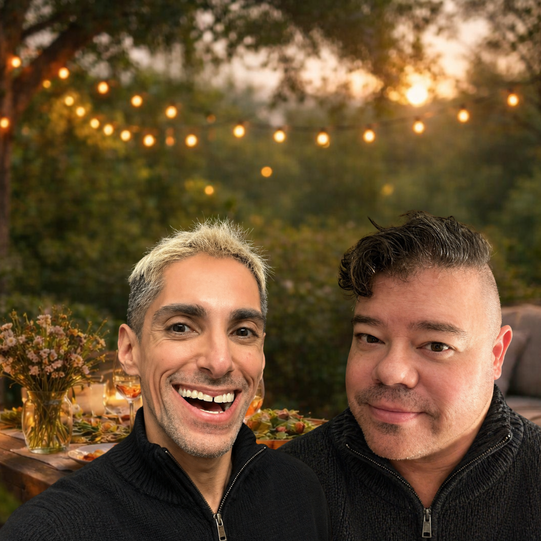 Chris and Will together outdoors